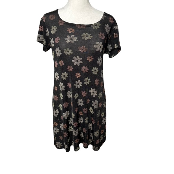 Vintage Dresses & Skirts - Vintage 90s Mesh Semi-Sheer Slinky Floral Dress